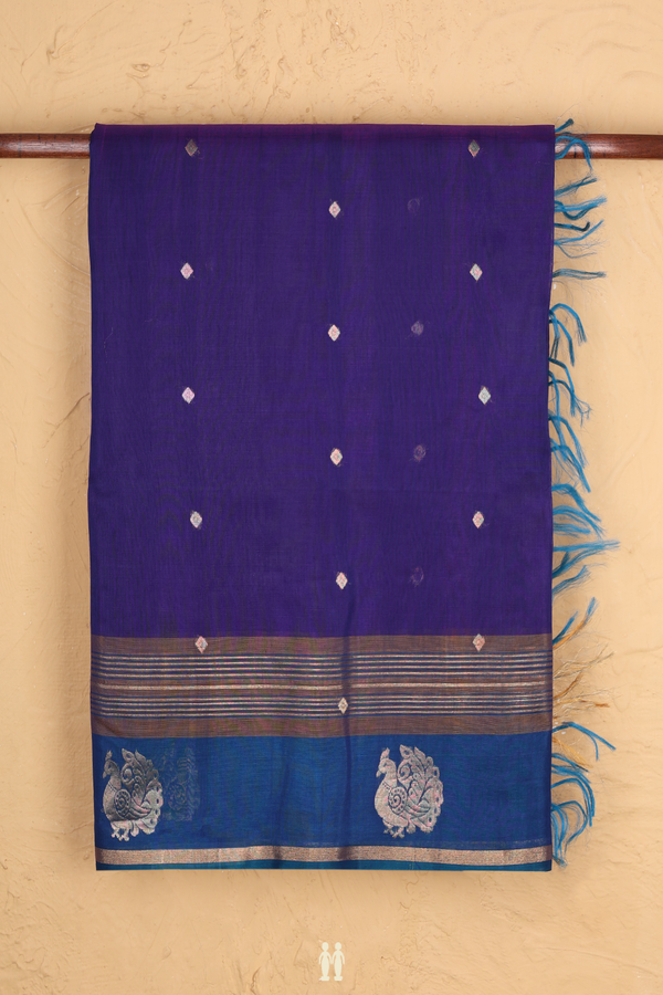 Kora Silk Cotton Saree In Purple With Diamond Buttis