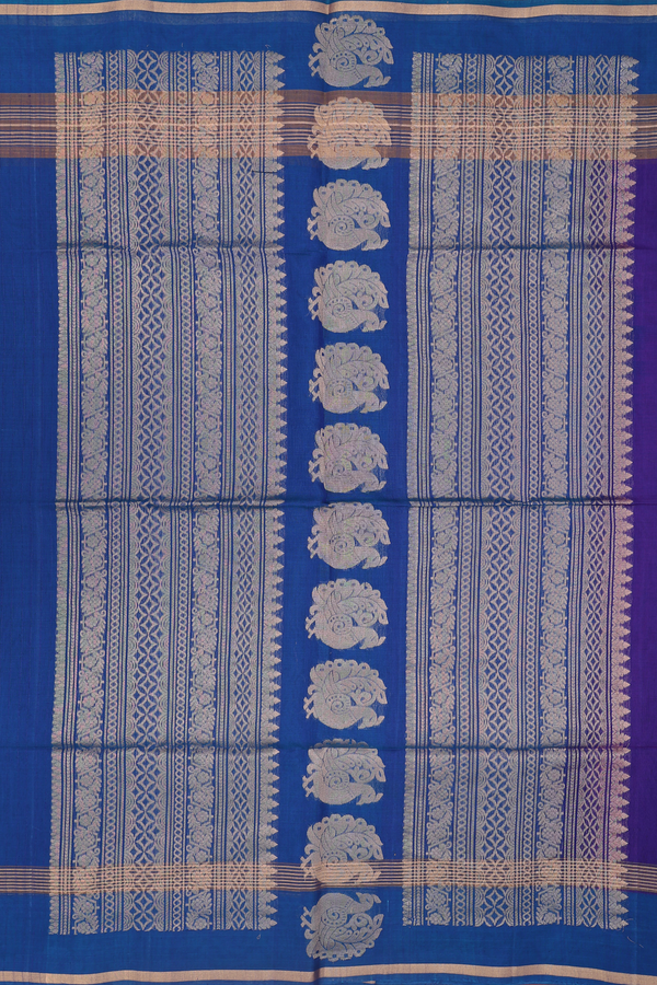Kora Silk Cotton Saree In Purple With Diamond Buttis