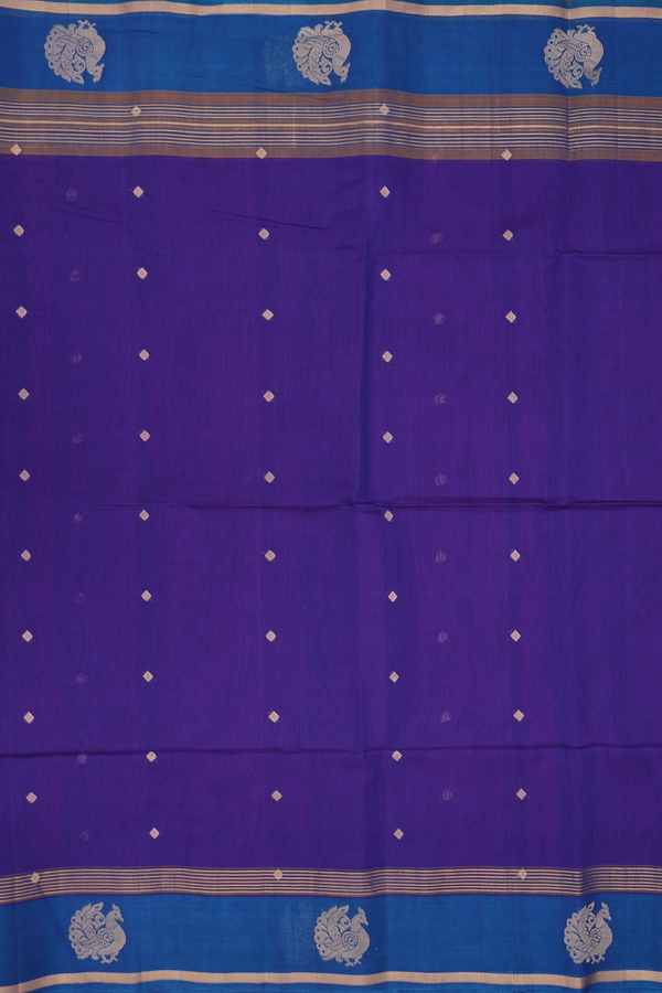 Kora Silk Cotton Saree In Purple With Diamond Buttis
