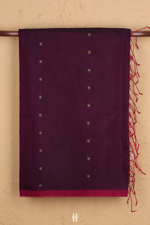 Kora Silk Cotton Saree In Purple With Floral Buttis