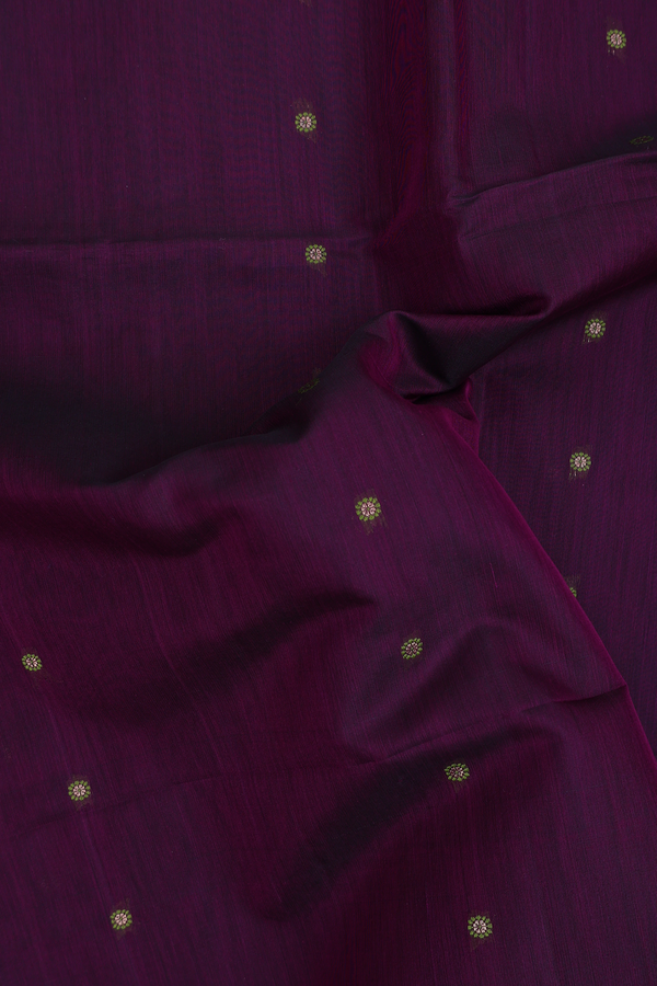 Kora Silk Cotton Saree In Purple With Floral Buttis