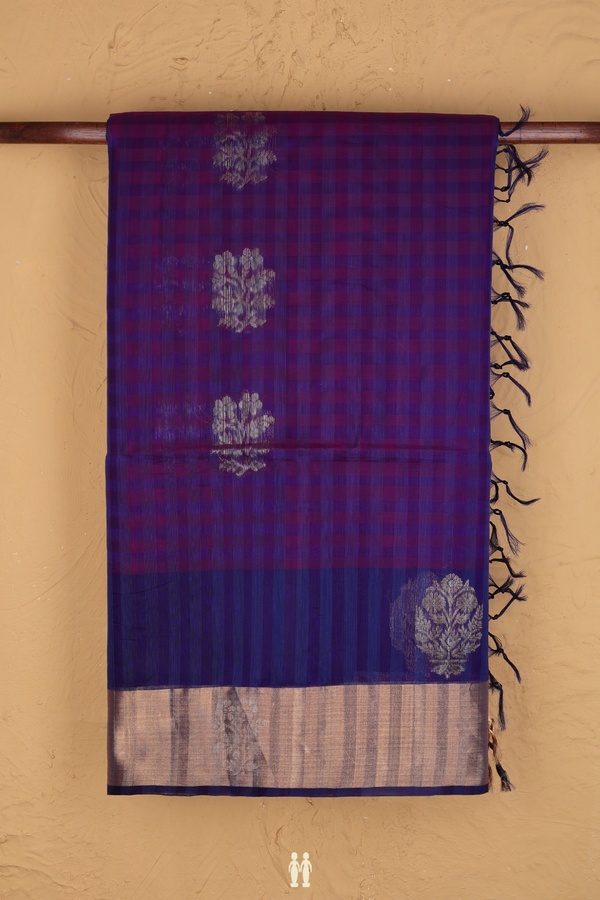 Kora Silk Cotton Saree In Purple With Floral Motifs