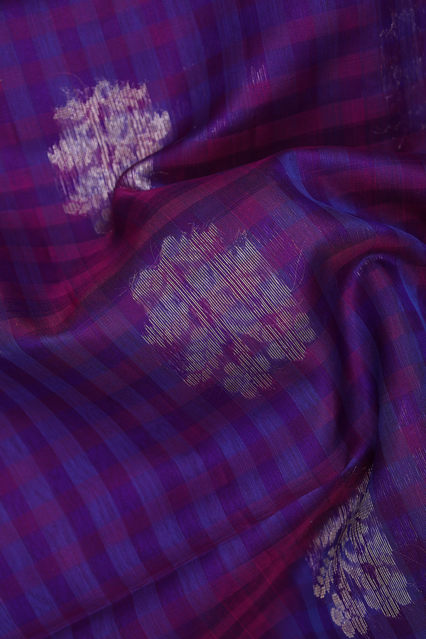 Kora Silk Cotton Saree In Purple With Floral Motifs