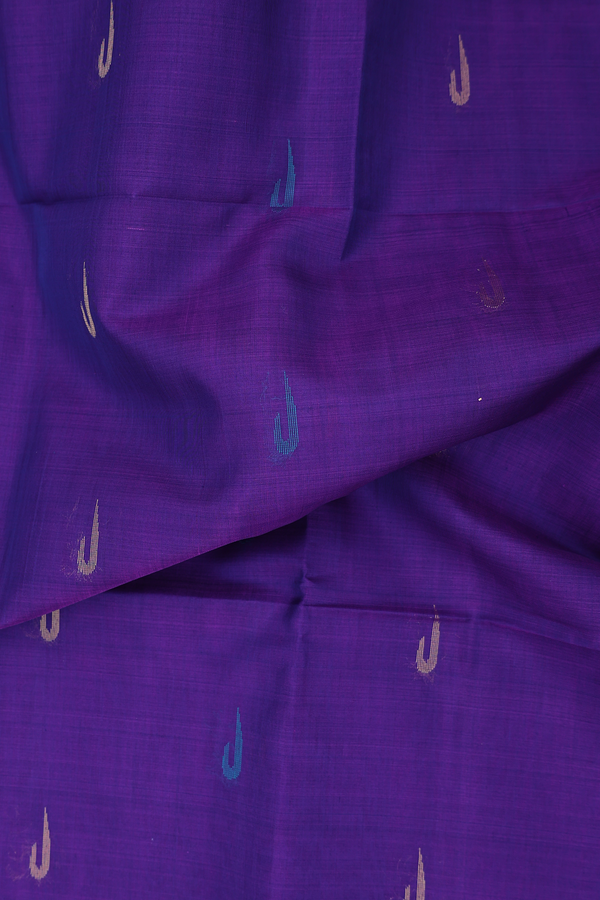 Kora Silk Cotton Saree In Purple With Threadwork Buttas