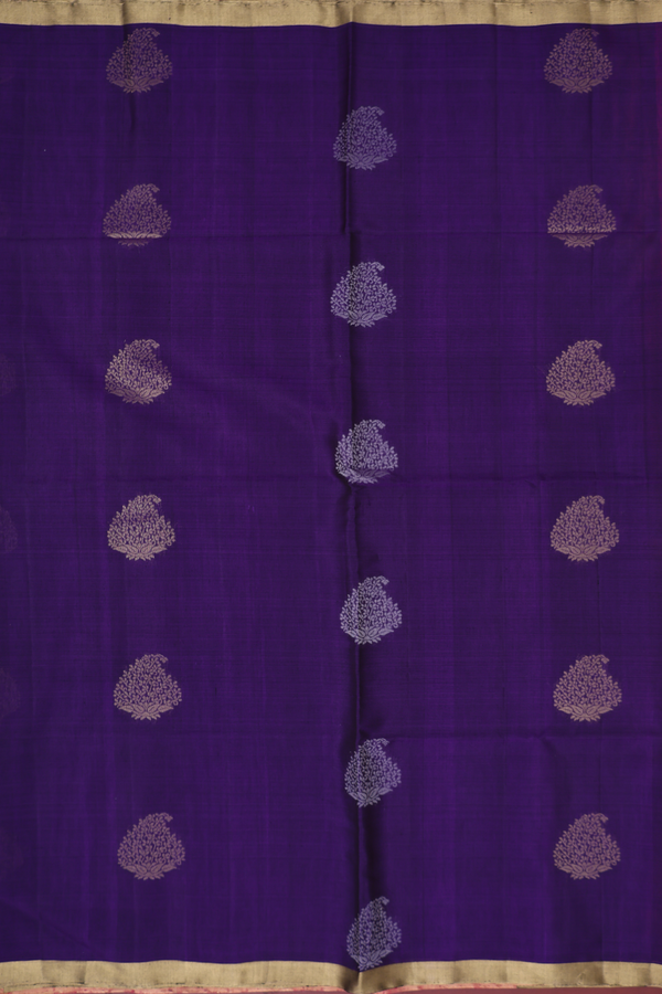Kora Silk Cotton Saree In Purple With Paisley Motifs