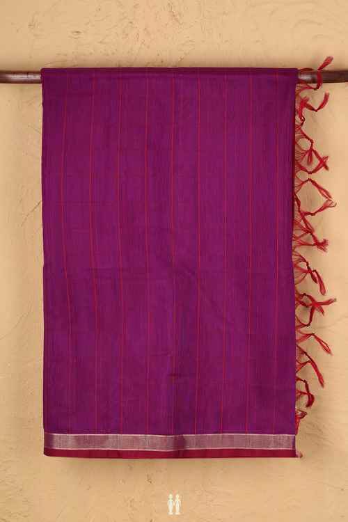 Kora Silk Cotton Saree In Purple With Stripes Design