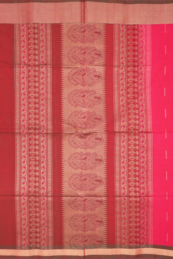 Kora Silk Cotton Saree In Rani Pink With Floral Buttas
