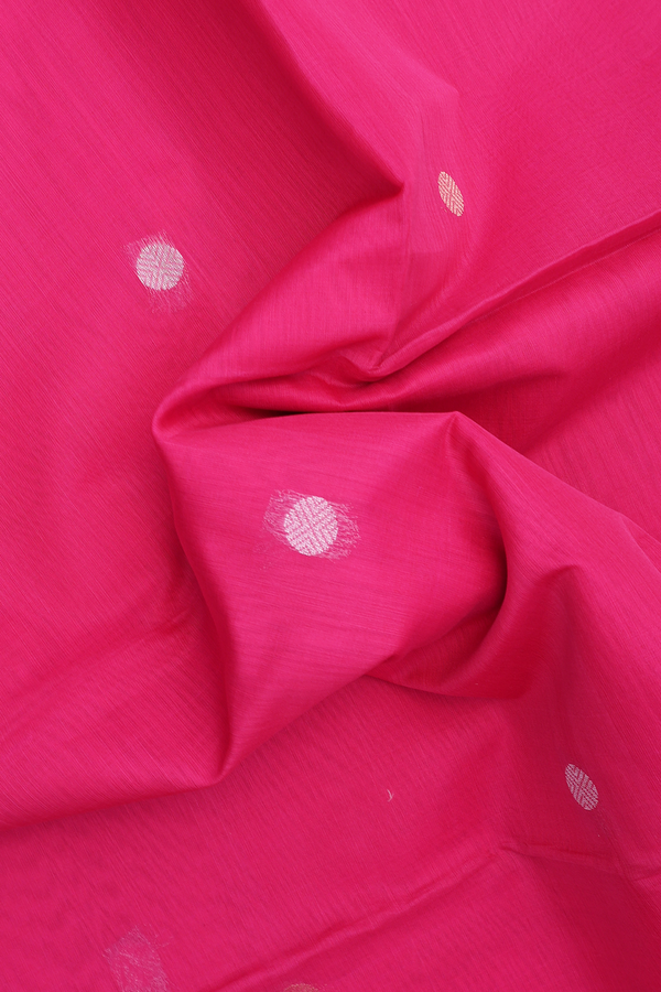 Kora Silk Cotton Saree In Rani Pink With Rudraksh Buttas