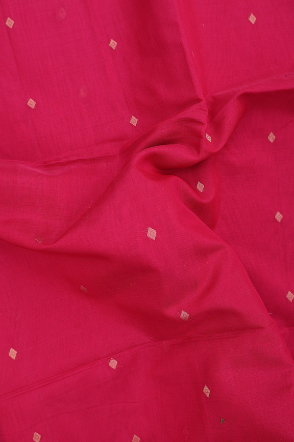 Kora Silk Cotton Saree In Rani Pink With Zari Buttas