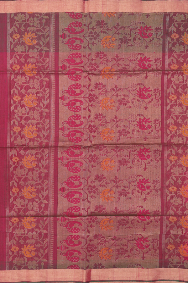 Kora Silk Cotton Saree In Rani Pink With Zari Buttas