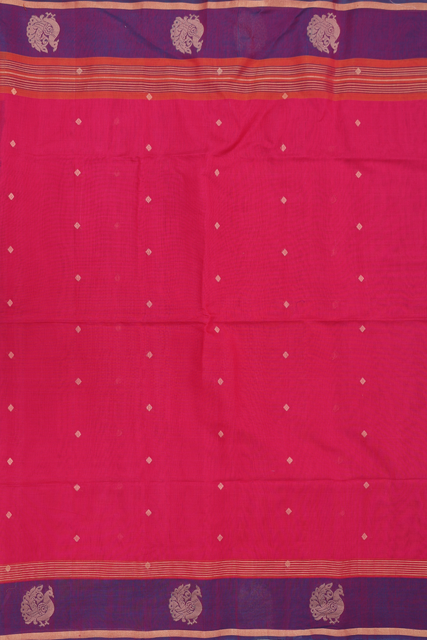 Kora Silk Cotton Saree In Rani Pink With Zari Buttas