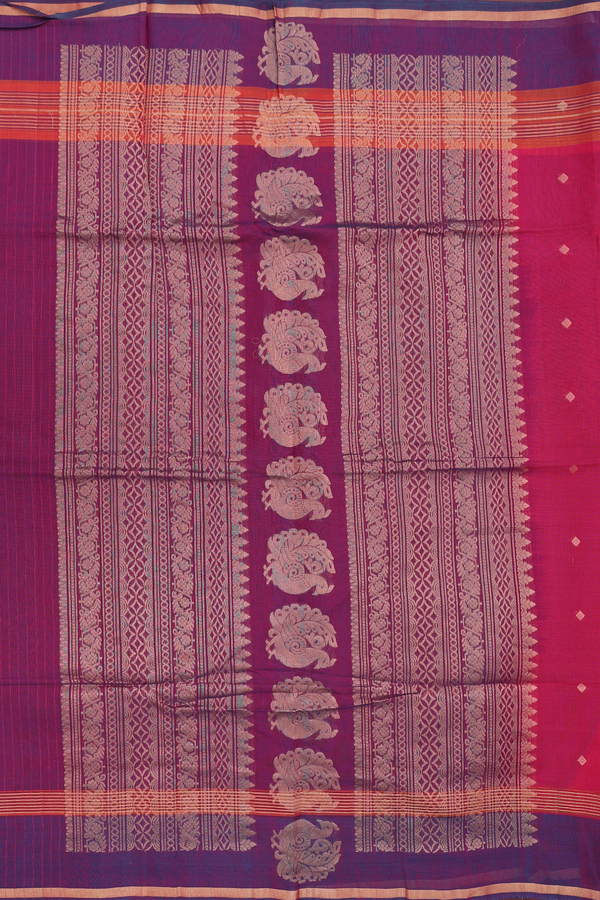 Kora Silk Cotton Saree In Rani Pink With Zari Buttas