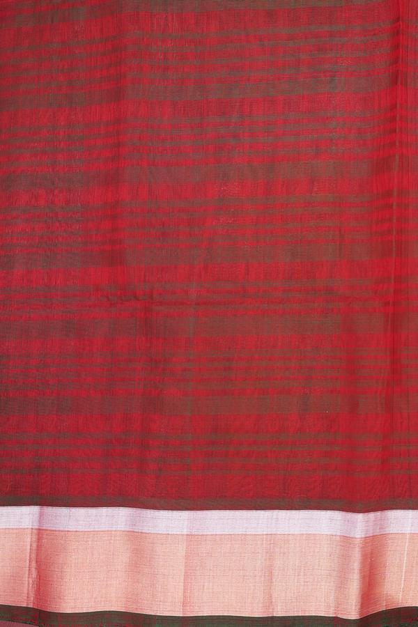 Kora Silk Cotton Saree In Red With Stripes Design