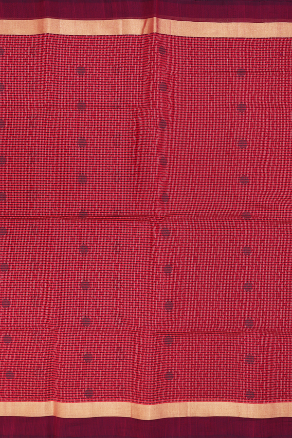 Kora Silk Cotton Saree In Red With Stripes Design