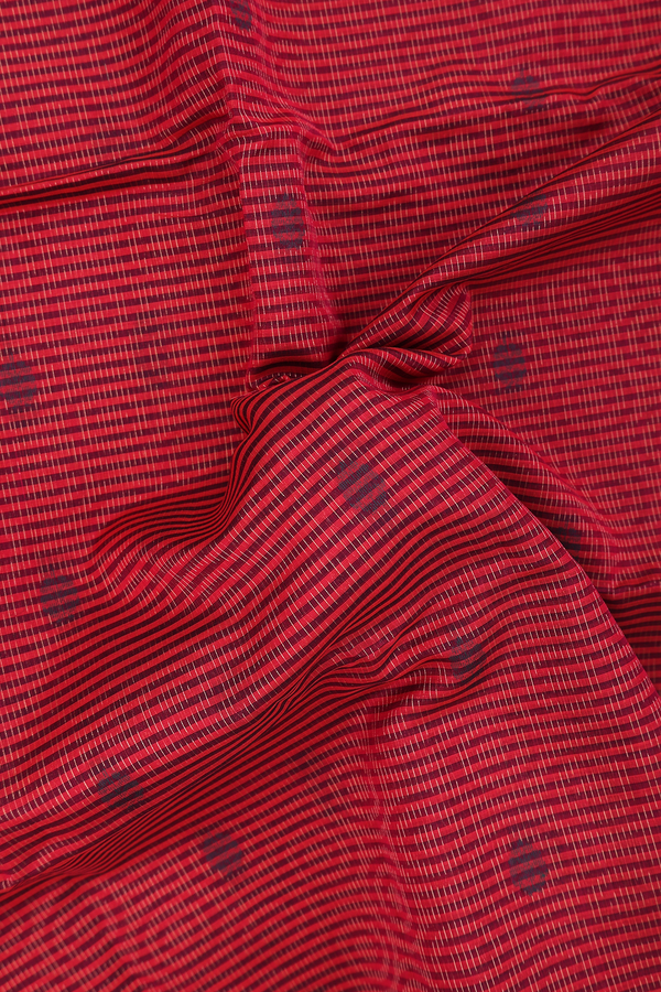 Kora Silk Cotton Saree In Red With Stripes Design