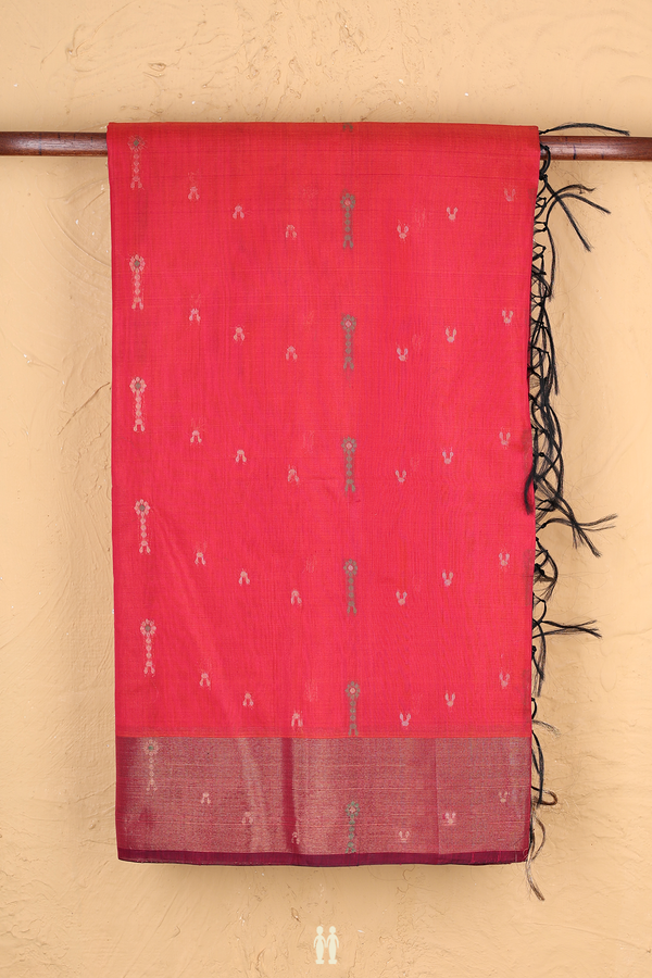 Kora Silk Cotton Saree In Reddish Pink With Allover Buttas