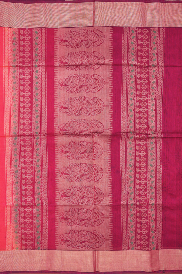 Kora Silk Cotton Saree In Reddish Pink With Allover Buttas
