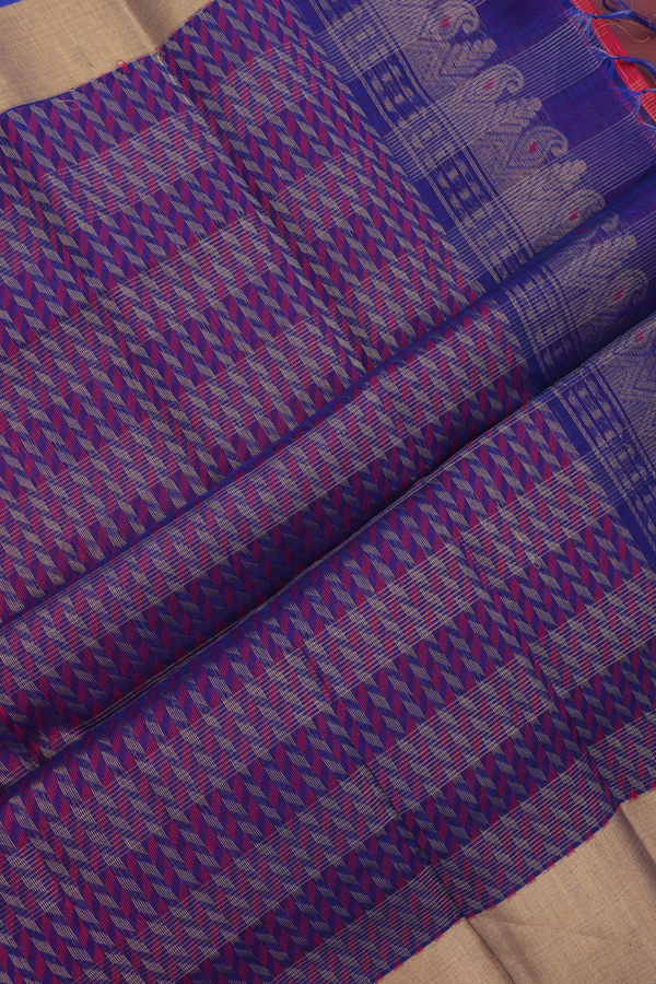 Kora Silk Cotton Saree In Rose Red With Checks Design