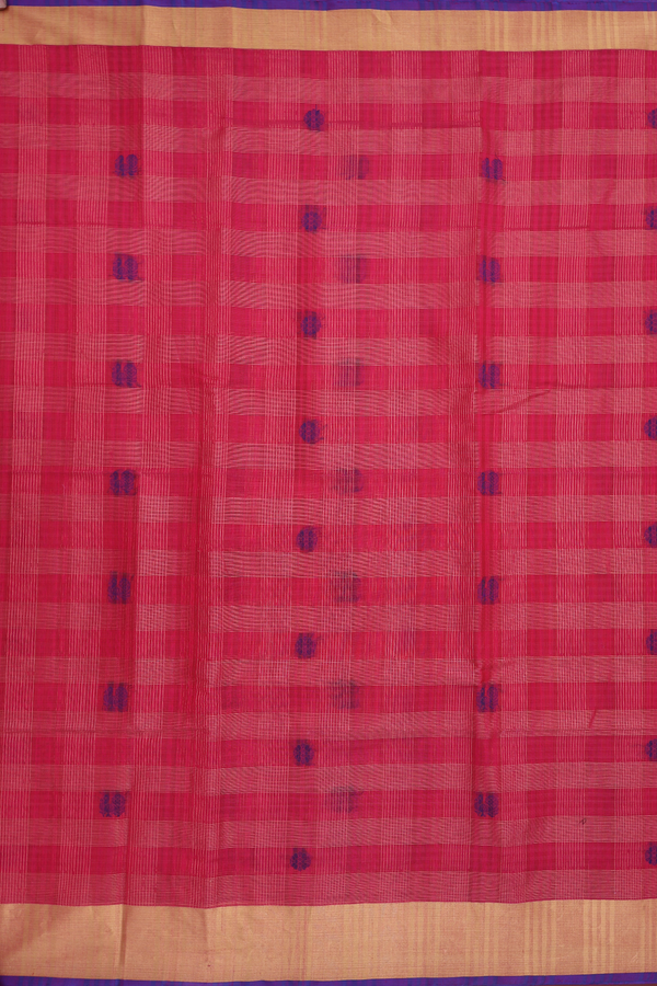 Kora Silk Cotton Saree In Rose Red With Checks Design