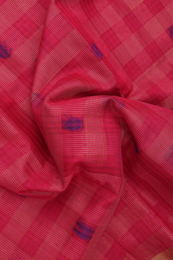 Kora Silk Cotton Saree In Rose Red With Checks Design