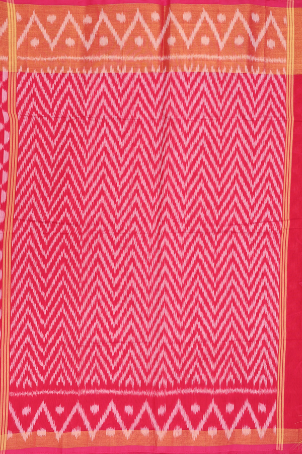 Kora Silk Cotton Saree In Rose Red With Ikat Design