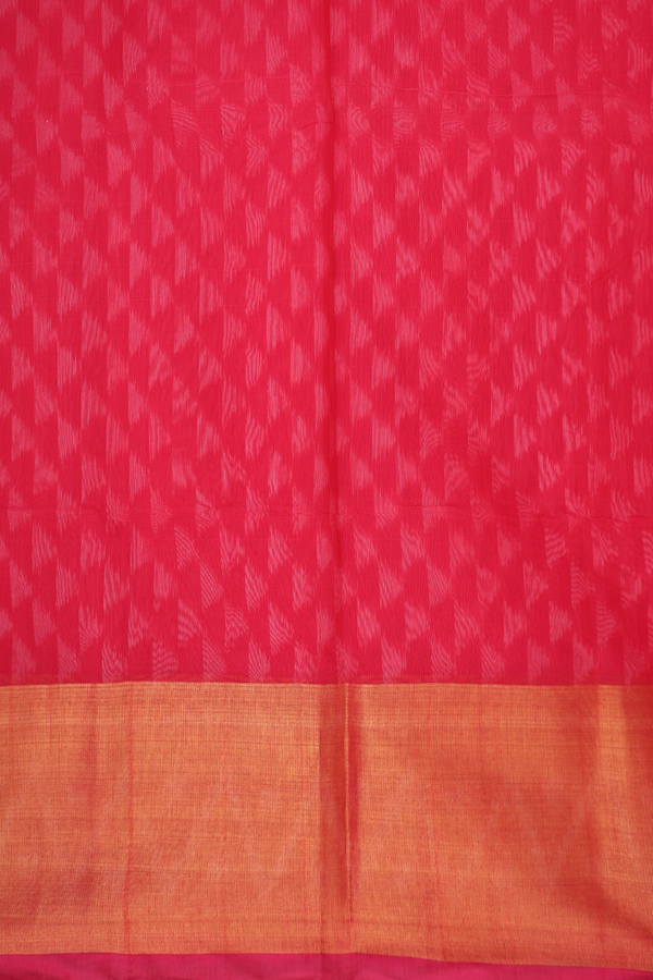 Kora Silk Cotton Saree In Rose Red With Ikat Design