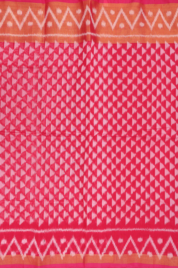 Kora Silk Cotton Saree In Rose Red With Ikat Design