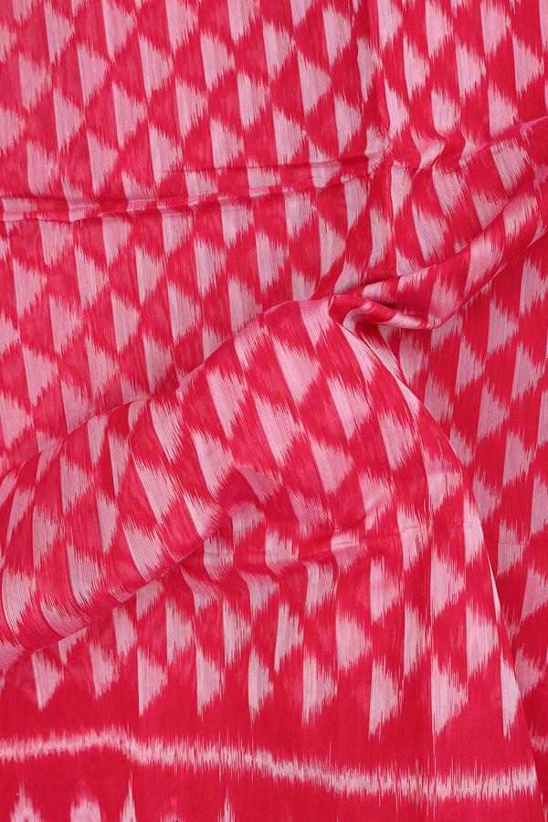 Kora Silk Cotton Saree In Rose Red With Ikat Design