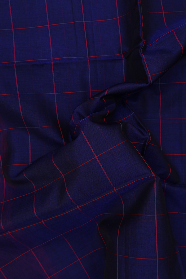 Kora Silk Cotton Saree In Royal Blue With Checks Design