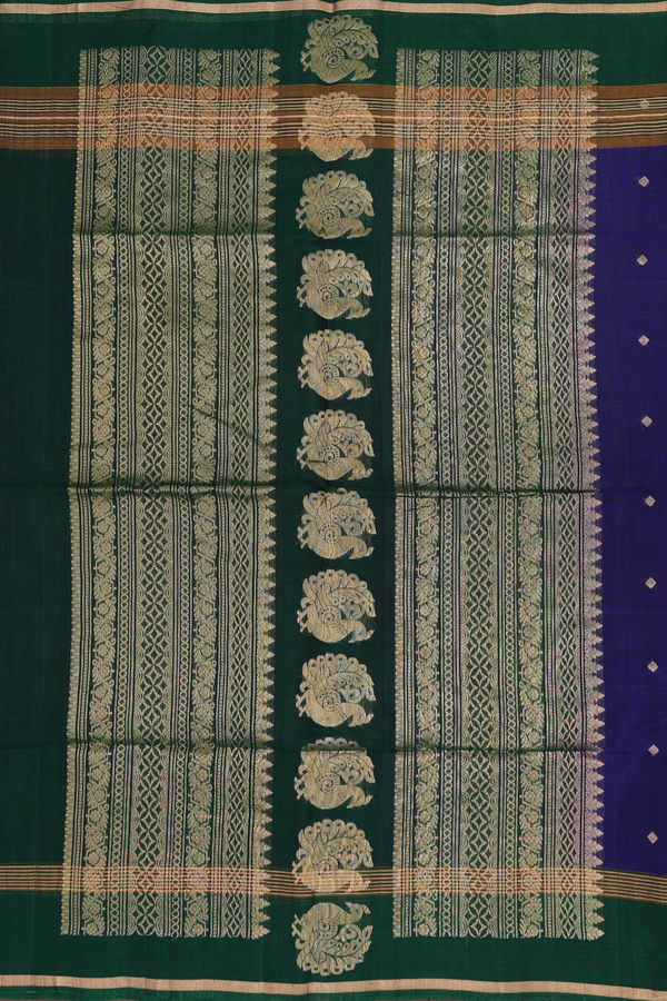 Kora Silk Cotton Saree In Royal Blue With Diamond Buttas