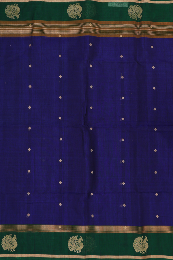 Kora Silk Cotton Saree In Royal Blue With Diamond Buttas