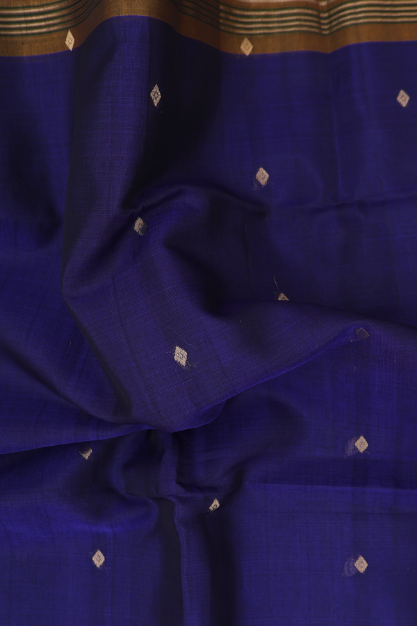 Kora Silk Cotton Saree In Royal Blue With Diamond Buttas