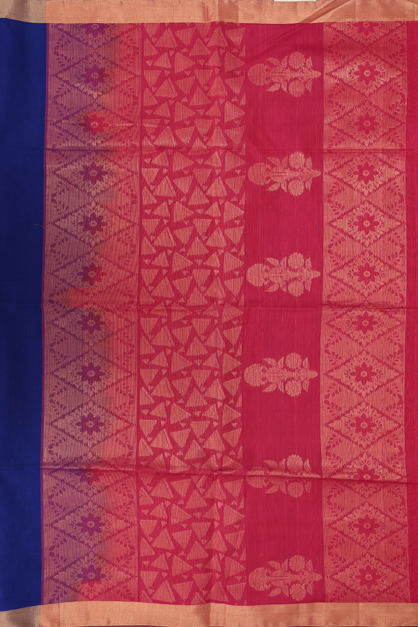 Kora Silk Cotton Saree In Royal Blue With Floral Buttas