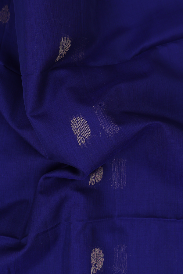 Kora Silk Cotton Saree In Royal Blue With Floral Buttas