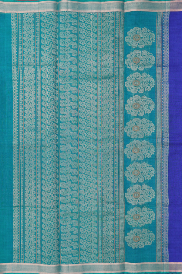 Kora Silk Cotton Saree In Royal Blue With Paisley Buttas