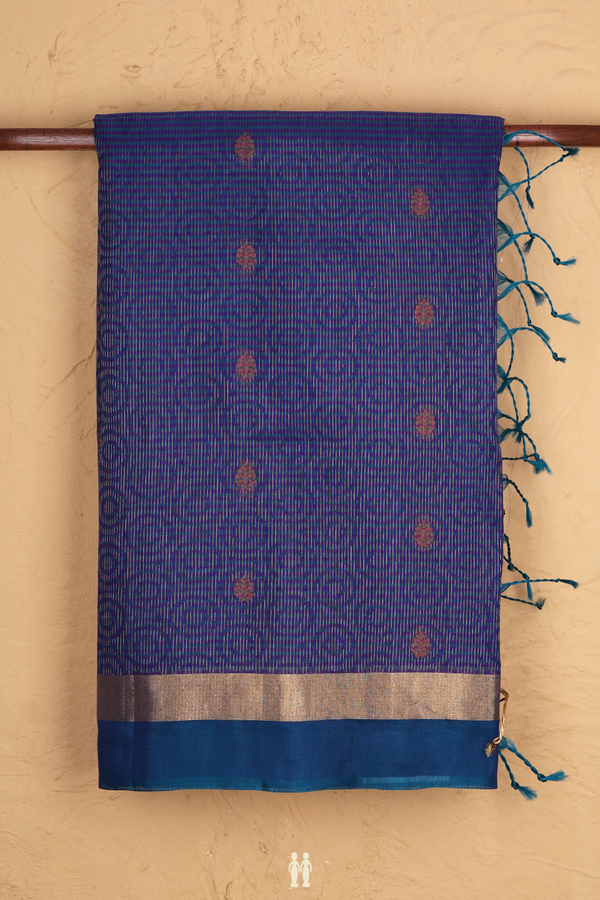 Kora Silk Cotton Saree In Royal Blue With Allover Design