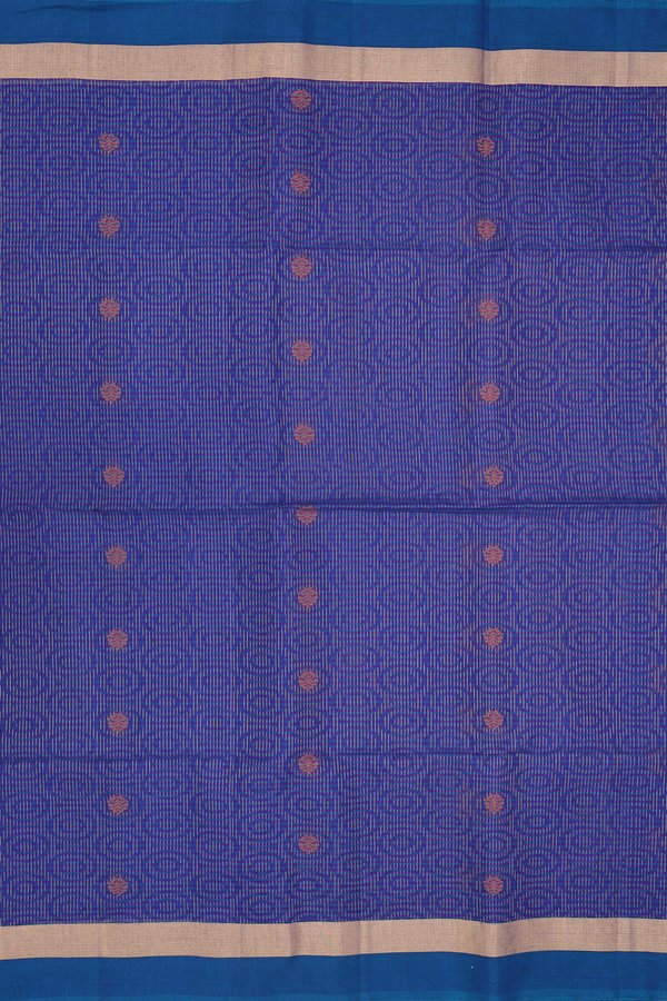 Kora Silk Cotton Saree In Royal Blue With Allover Design