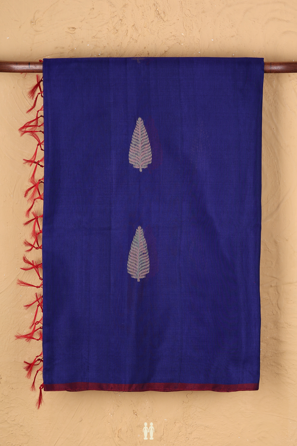 Kora Silk Cotton Saree In Royal Blue With Threadwork Motifs
