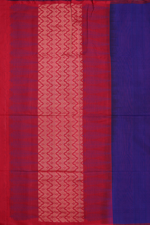 Kora Silk Cotton Saree In Royal Blue With Threadwork Motifs