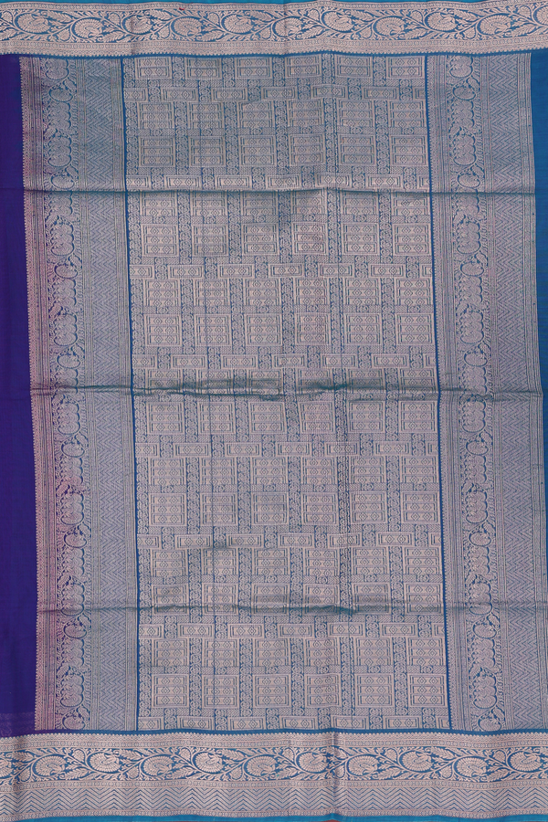 Kora Silk Cotton Saree In Royal Blue With Zari Buttas