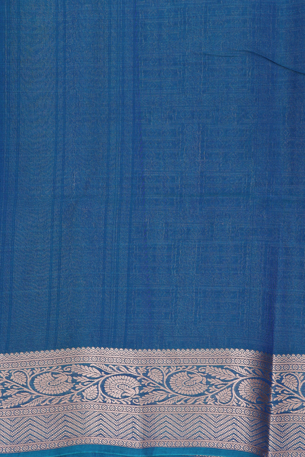 Kora Silk Cotton Saree In Royal Blue With Zari Buttas