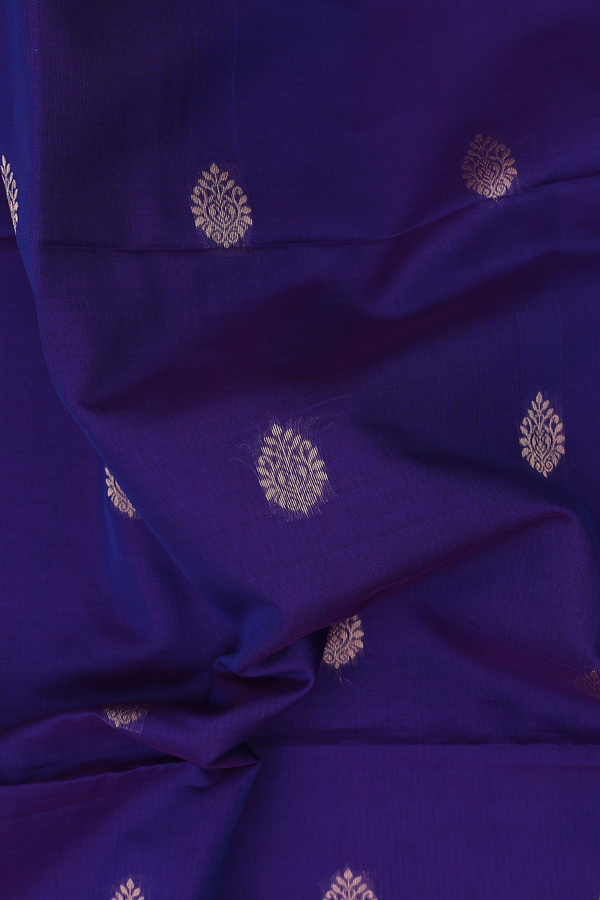 Kora Silk Cotton Saree In Royal Blue With Zari Buttas