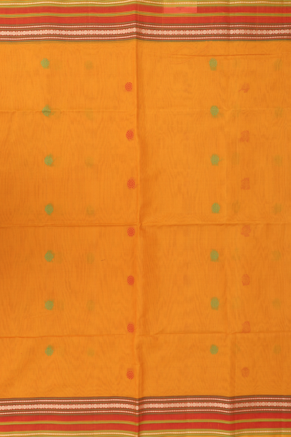 Kora Silk Cotton Saree In Honey Orange With Threadwork Buttas