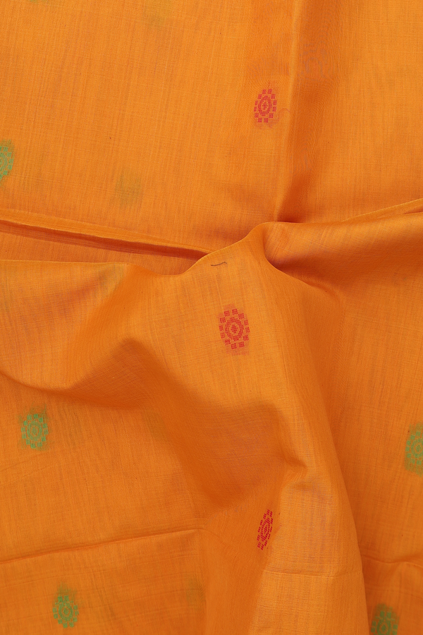 Kora Silk Cotton Saree In Honey Orange With Threadwork Buttas