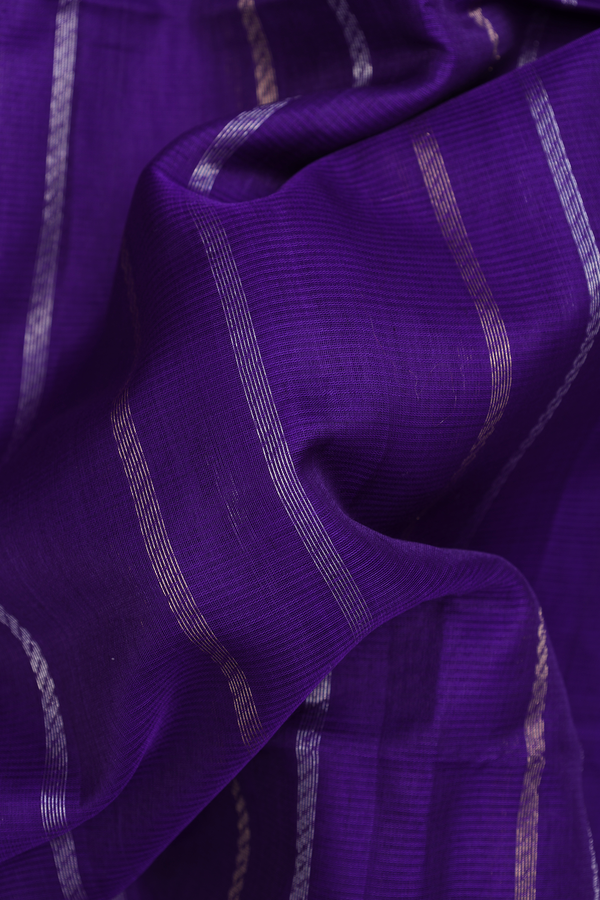Kora Silk Cotton Saree In Royal Purple With Stripes Design