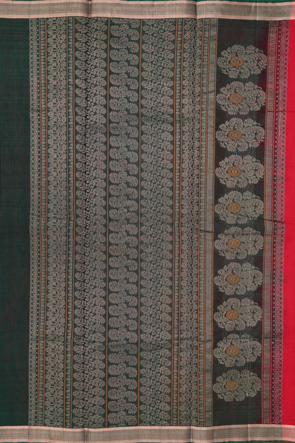 Kora Silk Cotton Saree In Ruby Red With Paisley Buttas