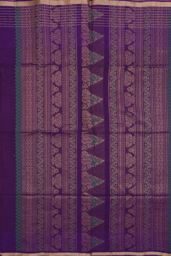 Kora Silk Cotton Saree In Rust Red With Peacock Motifs