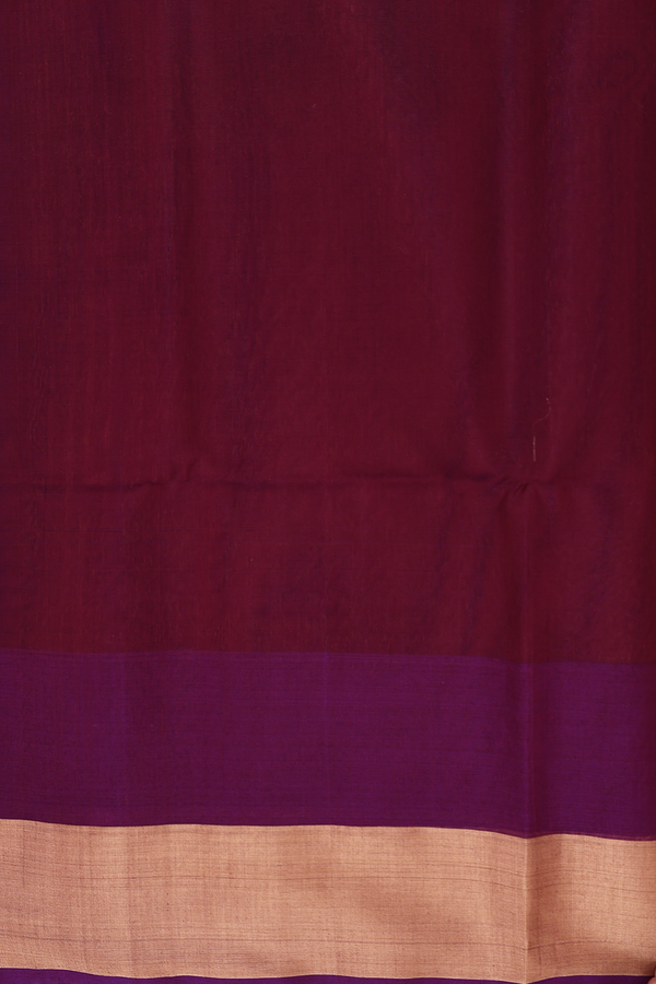 Kora Silk Cotton Saree In Rust Red With Stripes Design