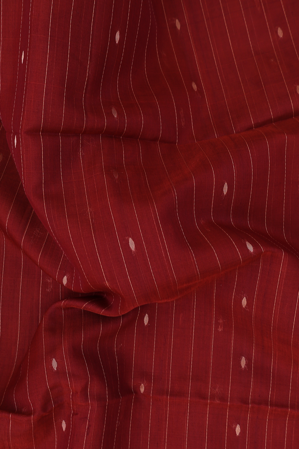 Kora Silk Cotton Saree In Rust Red With Stripes Design