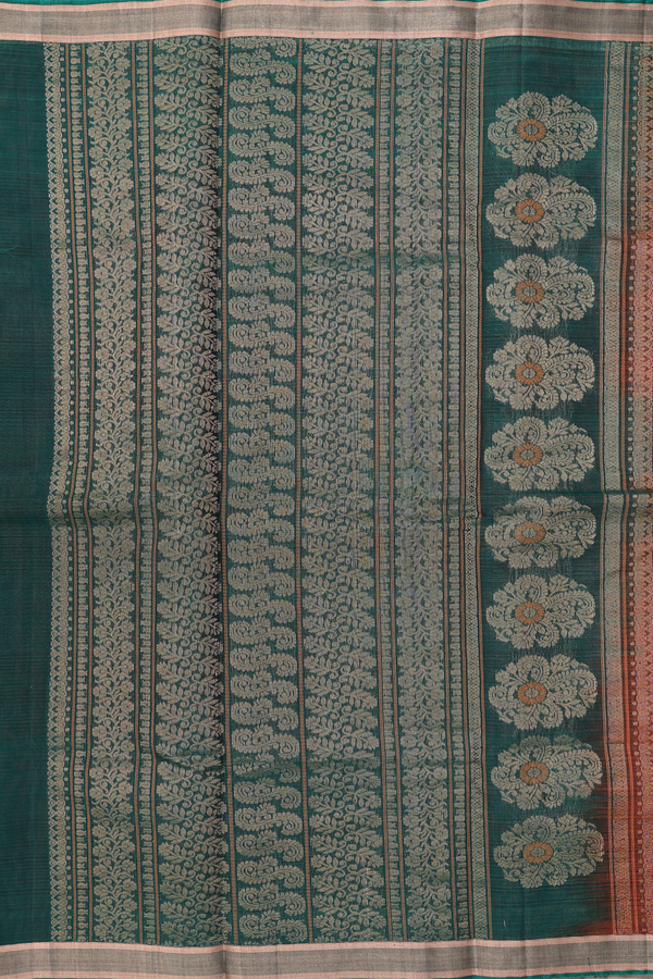 Kora Silk Cotton Saree In Saddle Brown With Paisley Buttas